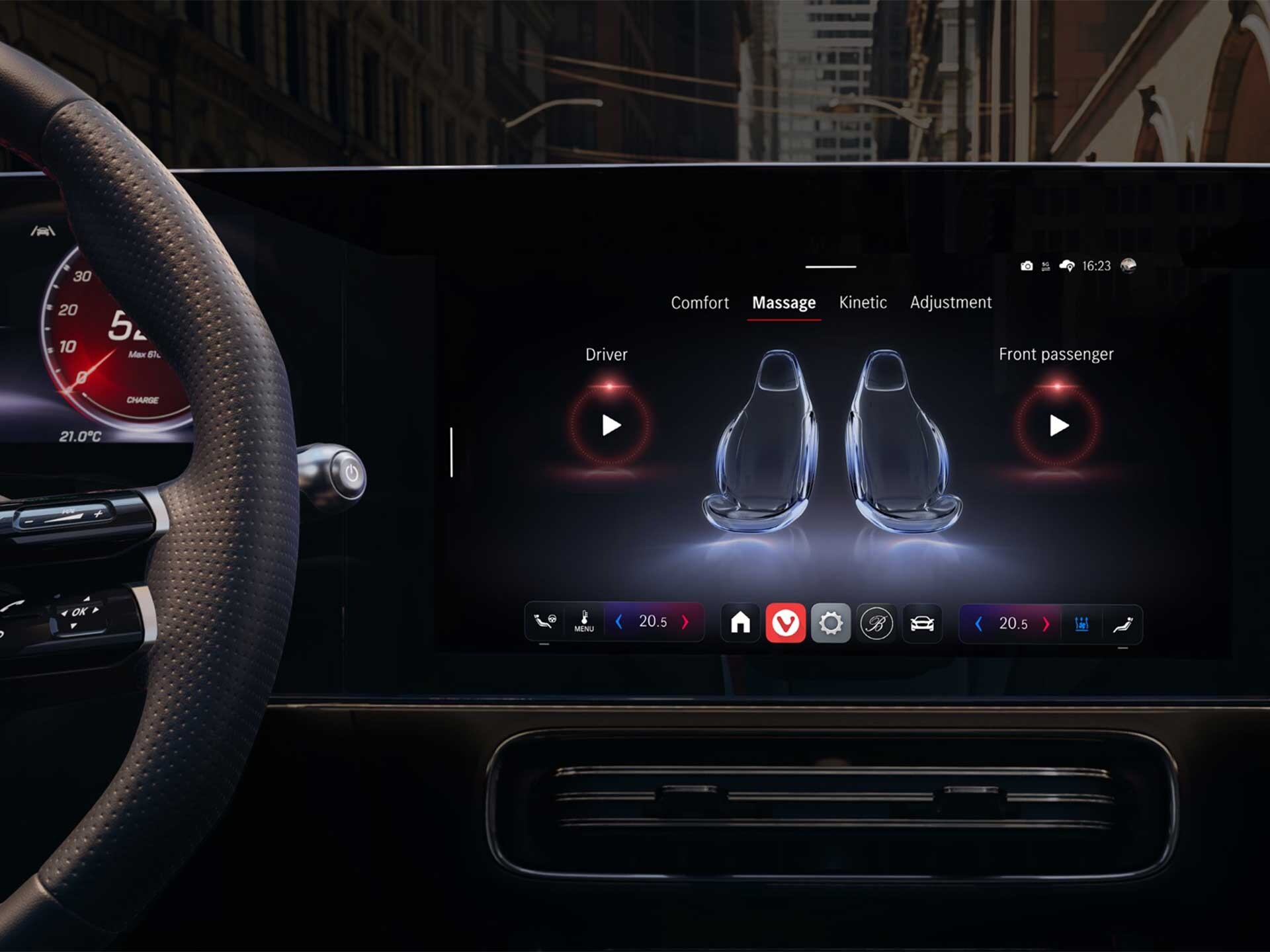 Massage function activation in a Mercedes-Benz.