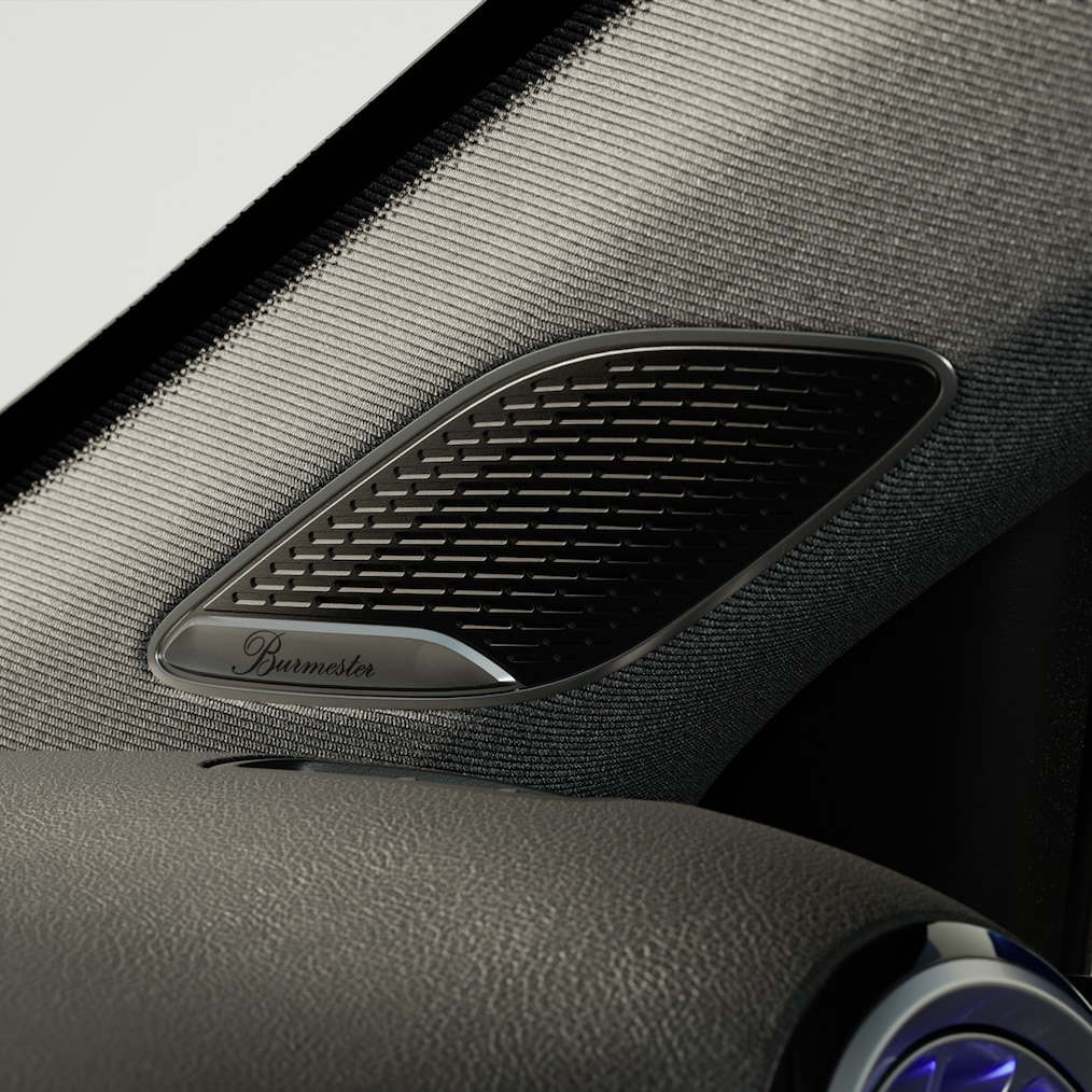 Close-up on a loudspeaker of the Burmester® surround sound system.
