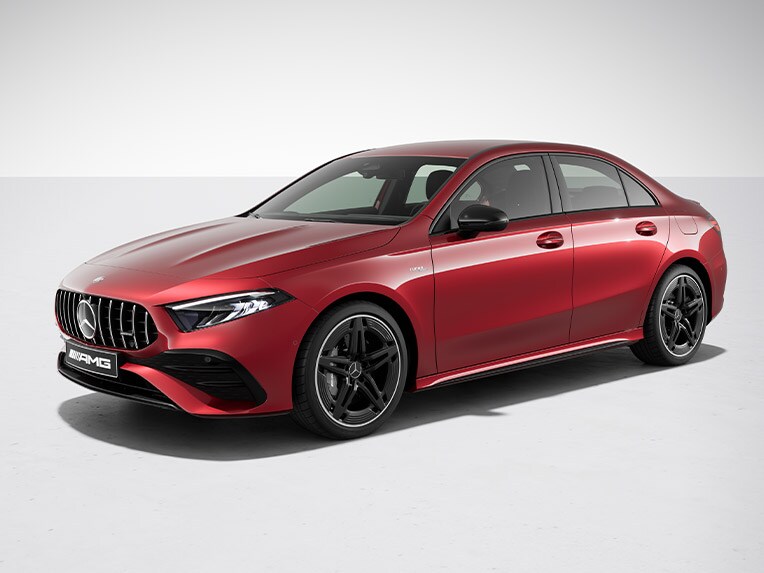 The exterior of the Mercedes-AMG A-Class Saloon with AMG Night package.