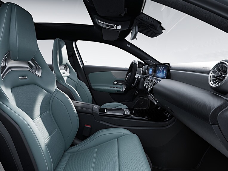 The seats in the interior of the Mercedes-AMG A-Class Saloon.