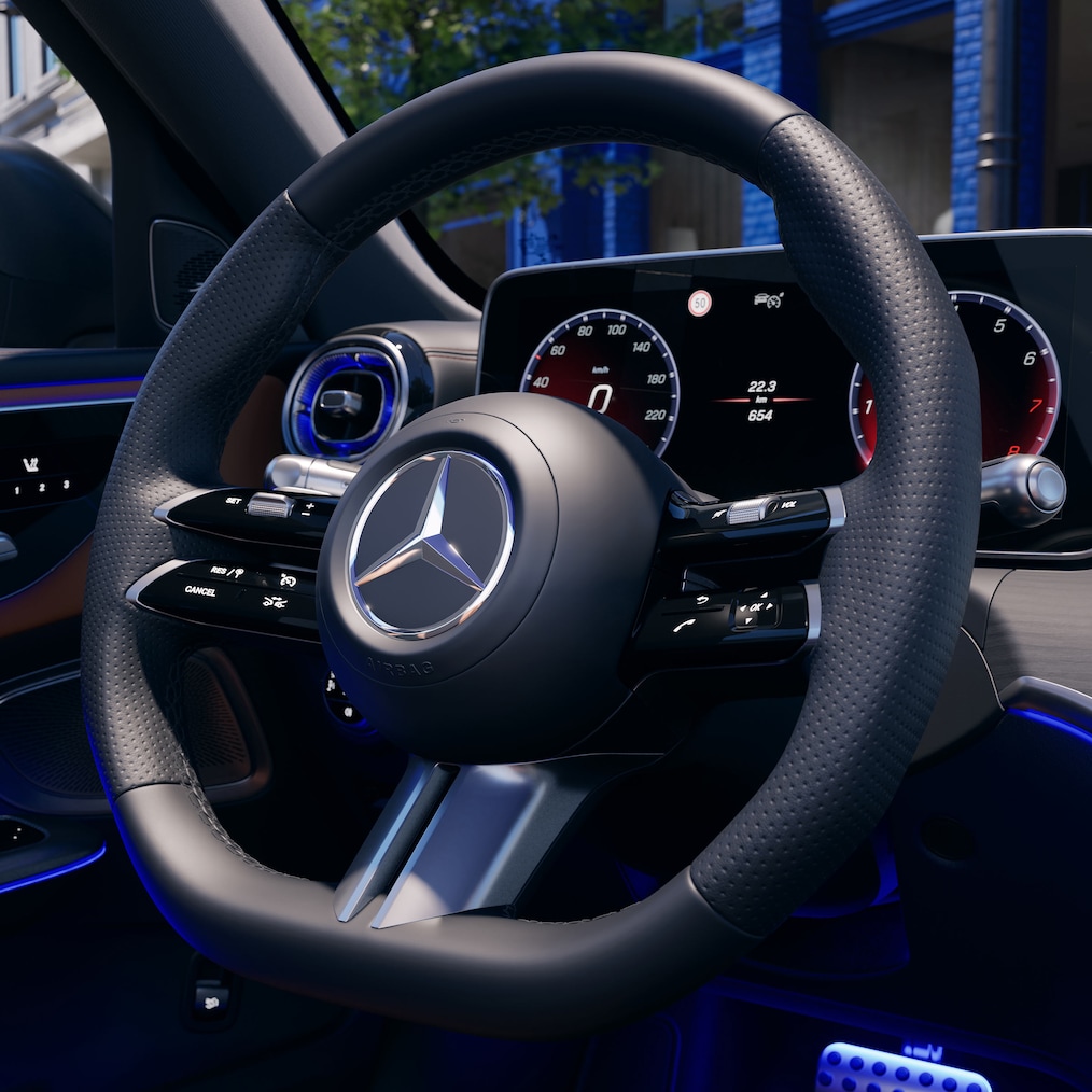 The new steering wheel in the new C-Class Saloon from Mercedes-Benz.