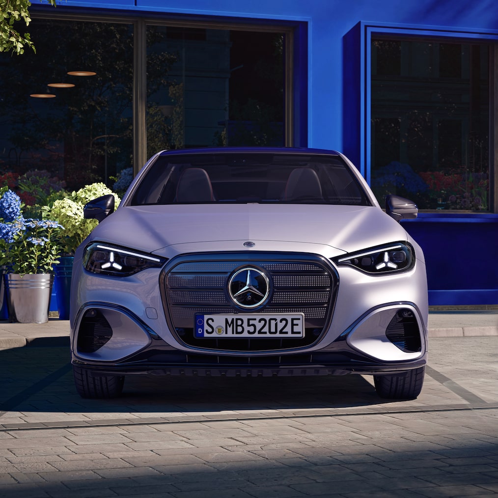 The illuminated front design of the all-new electric C-Class from Mercedes-Benz.