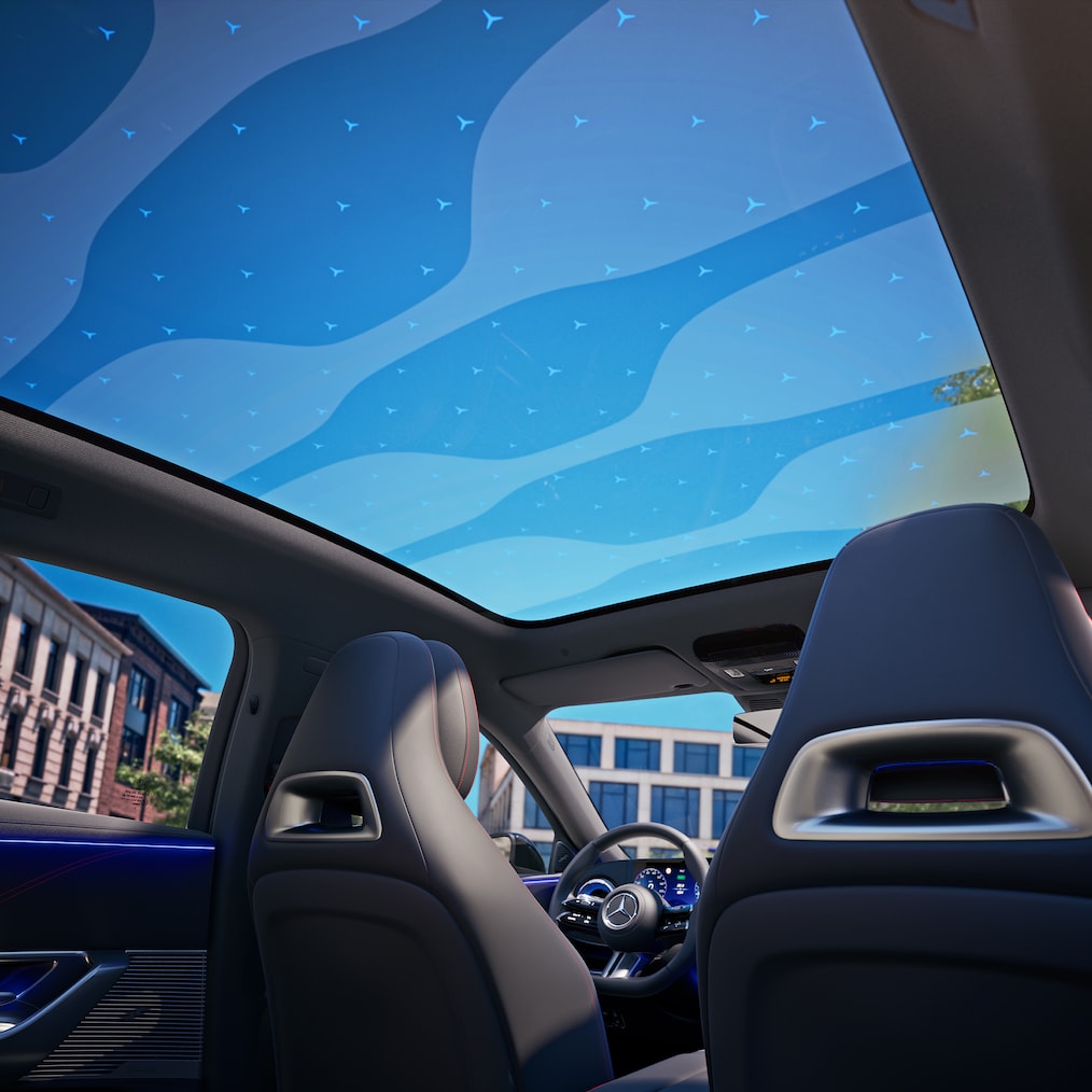 The panoramic roof of the all-new electric C-Class from Mercedes-Benz.