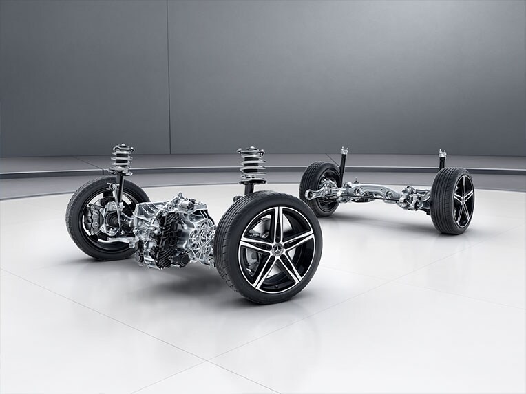The suspension with adaptive adjustable damping of the new Mercedes-Benz CLA Coupé.