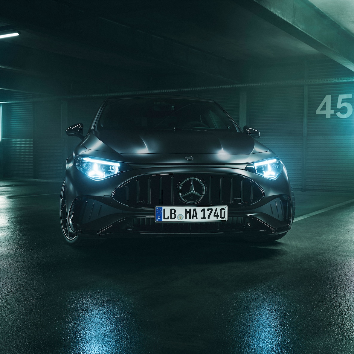 The AMG-specific front of the all-new Mercedes-AMG CLA 45 4MATIC+ electric.
