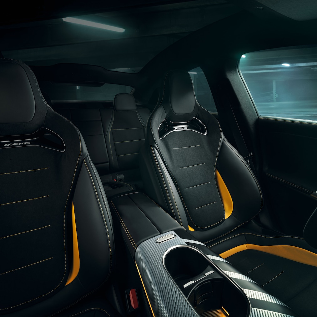 The AMG Performance seats in the all-new Mercedes-AMG CLA 45 4MATIC+ electric.