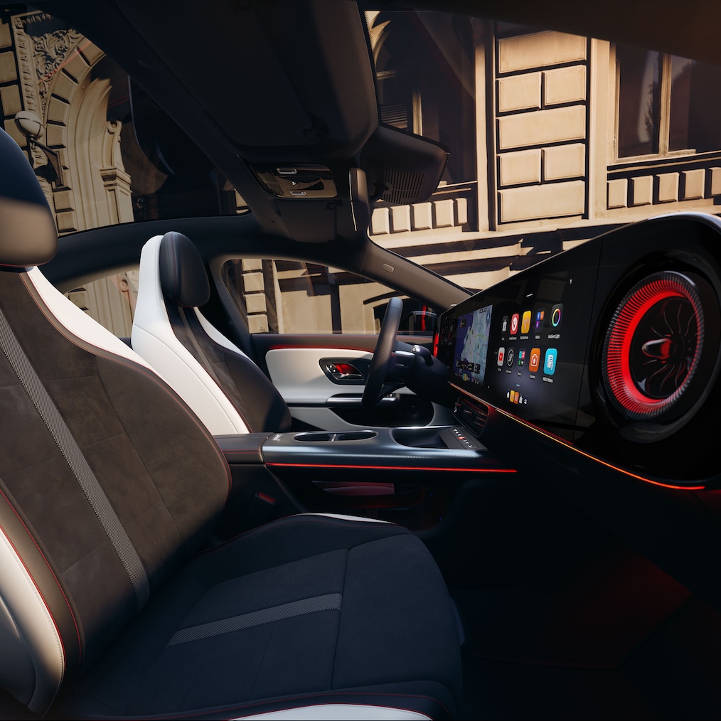 The interior with MBUX Superscreen & Sport seats in the Mercedes-Benz CLA C174.