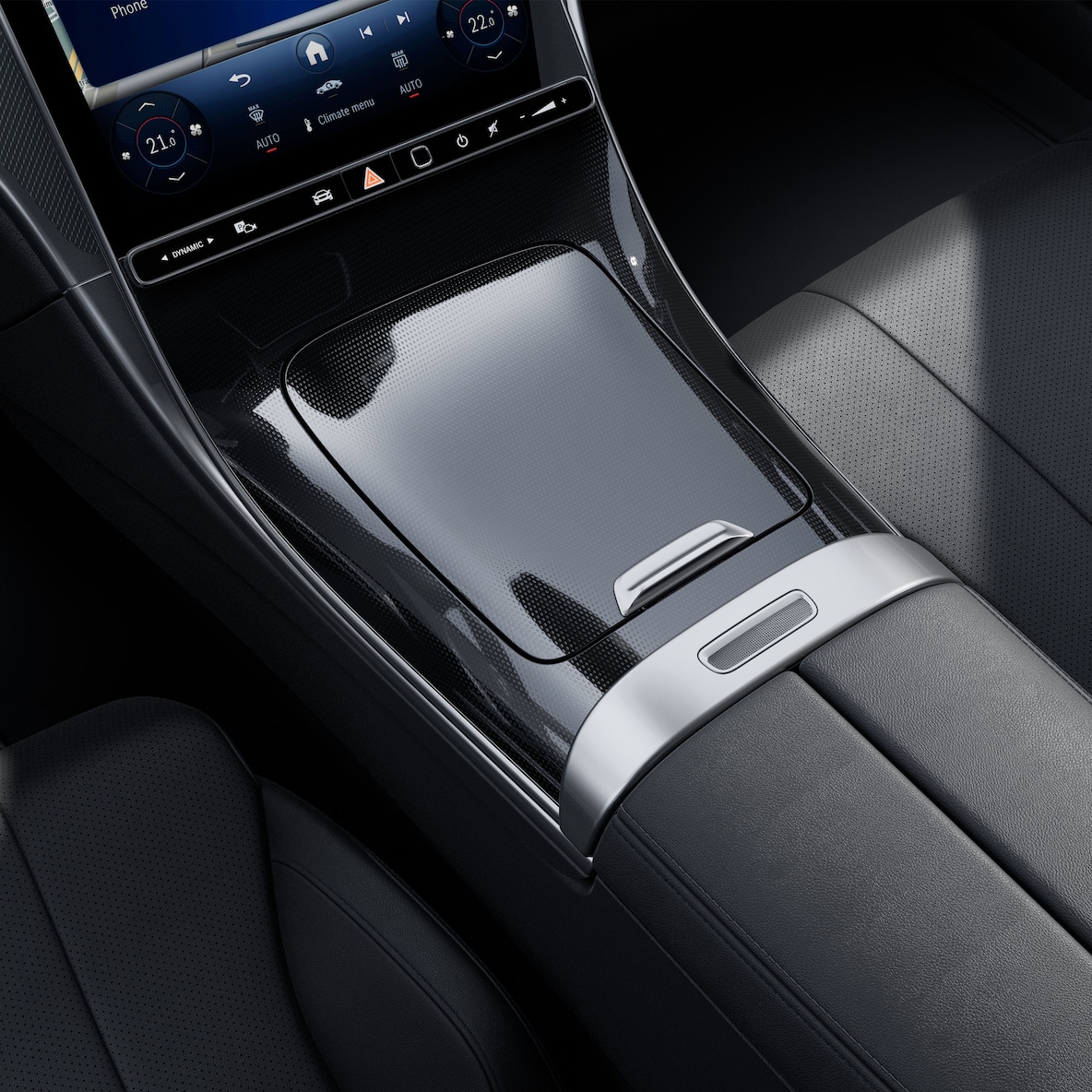 The center console in black fine-structure look in the Mercedes-Benz CLE Coupé.