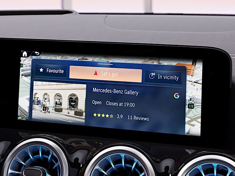 Place Details provided by Google in the new EQA from Mercedes-Benz.