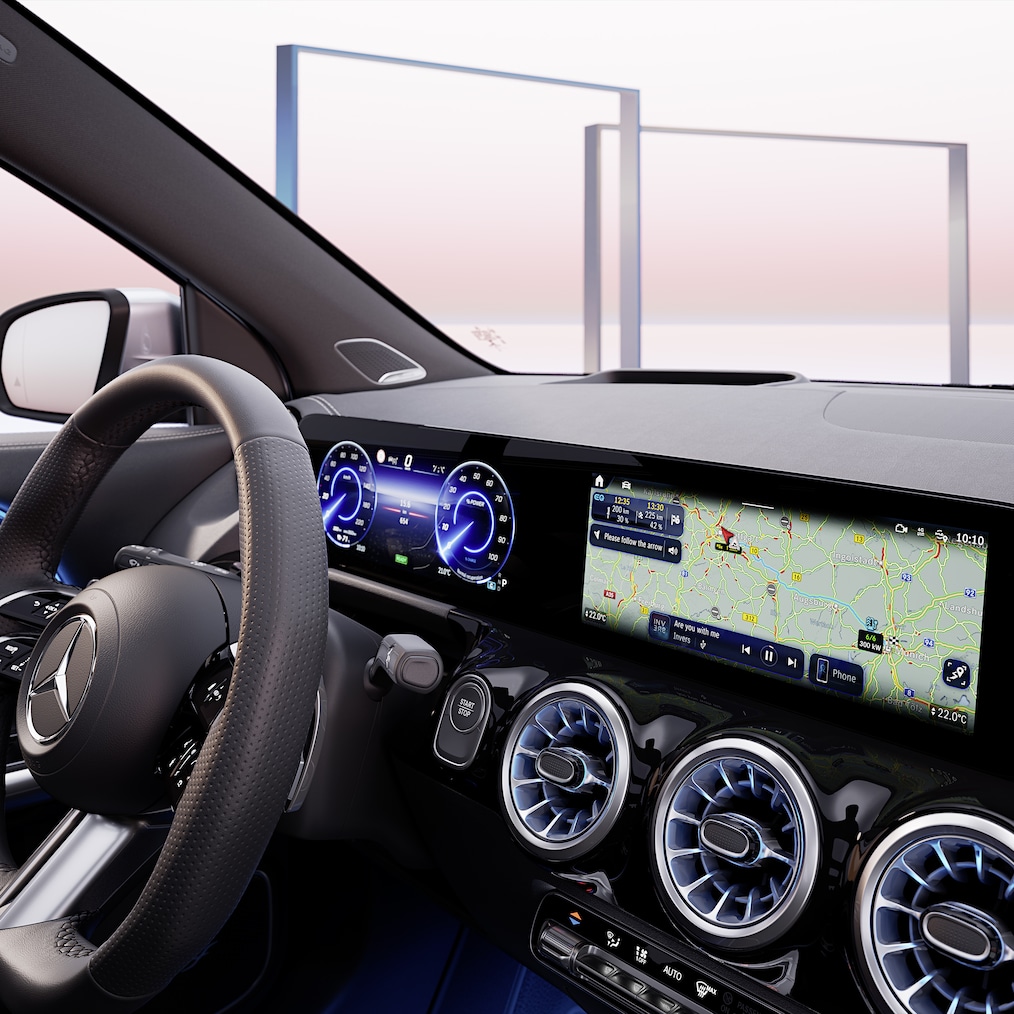 Display of navigation functionality on the vehicle display.