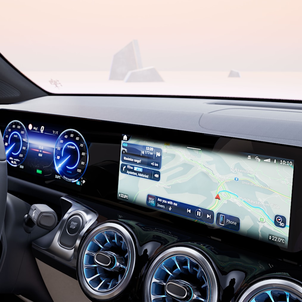 Display of navigation functionality on the vehicle display.