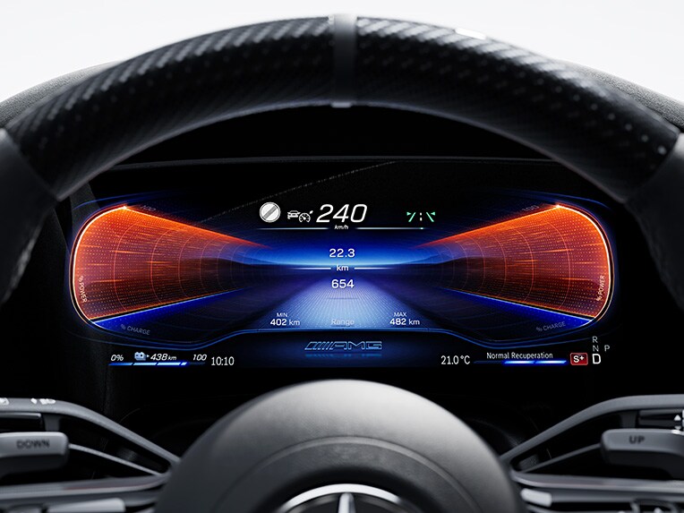 An illustration of the AMG Driver's package for the Mercedes-AMG EQE Saloon.