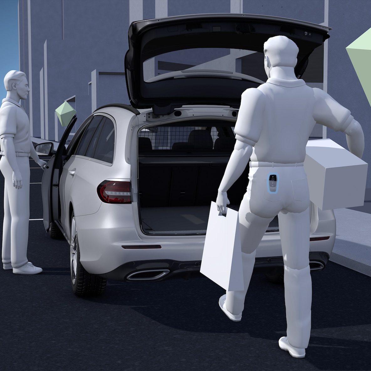 Image of an Mercedes-AMG EQE 53 4MATIC+ SUV with the front doors open.