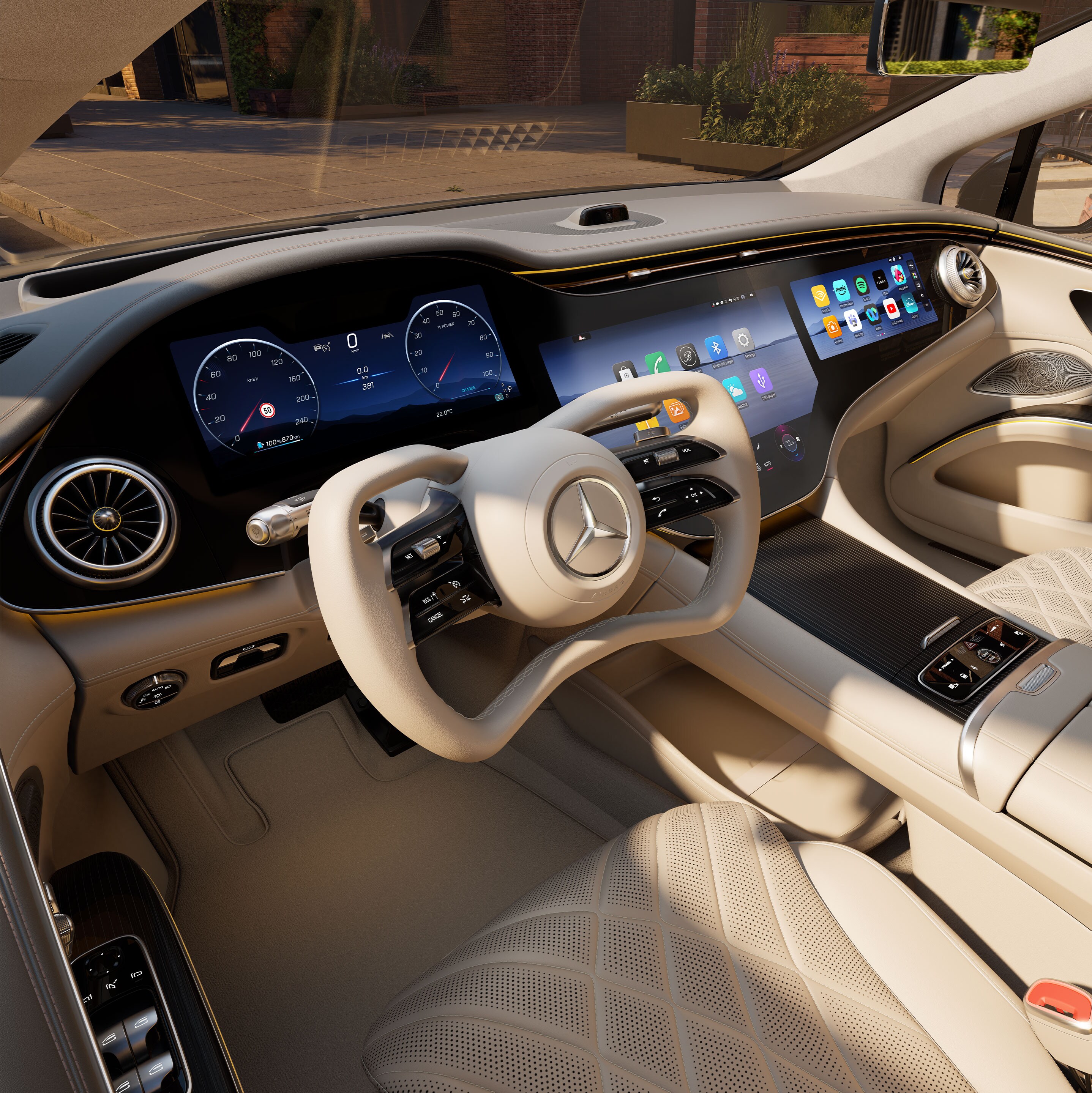 The interior of the new all-electric EQS from Mercedes-Benz.