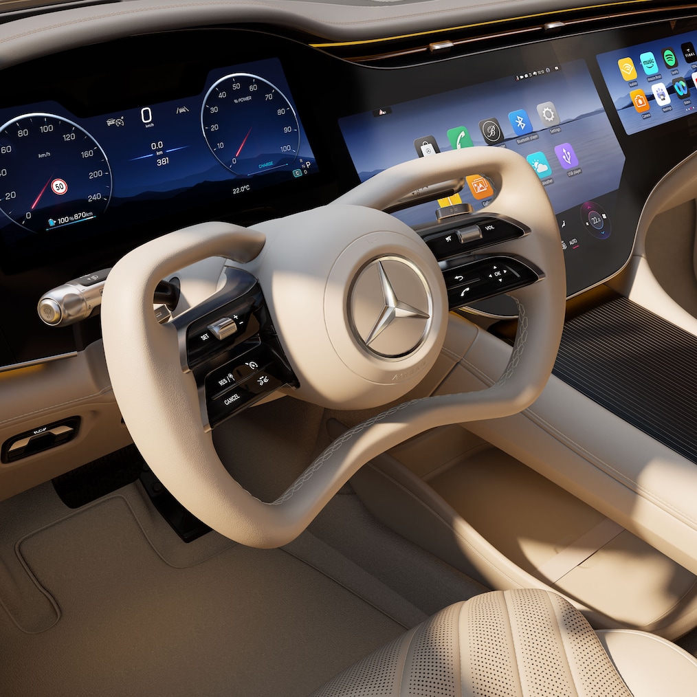The new steering wheel of the new Mercedes-Benz EQS.