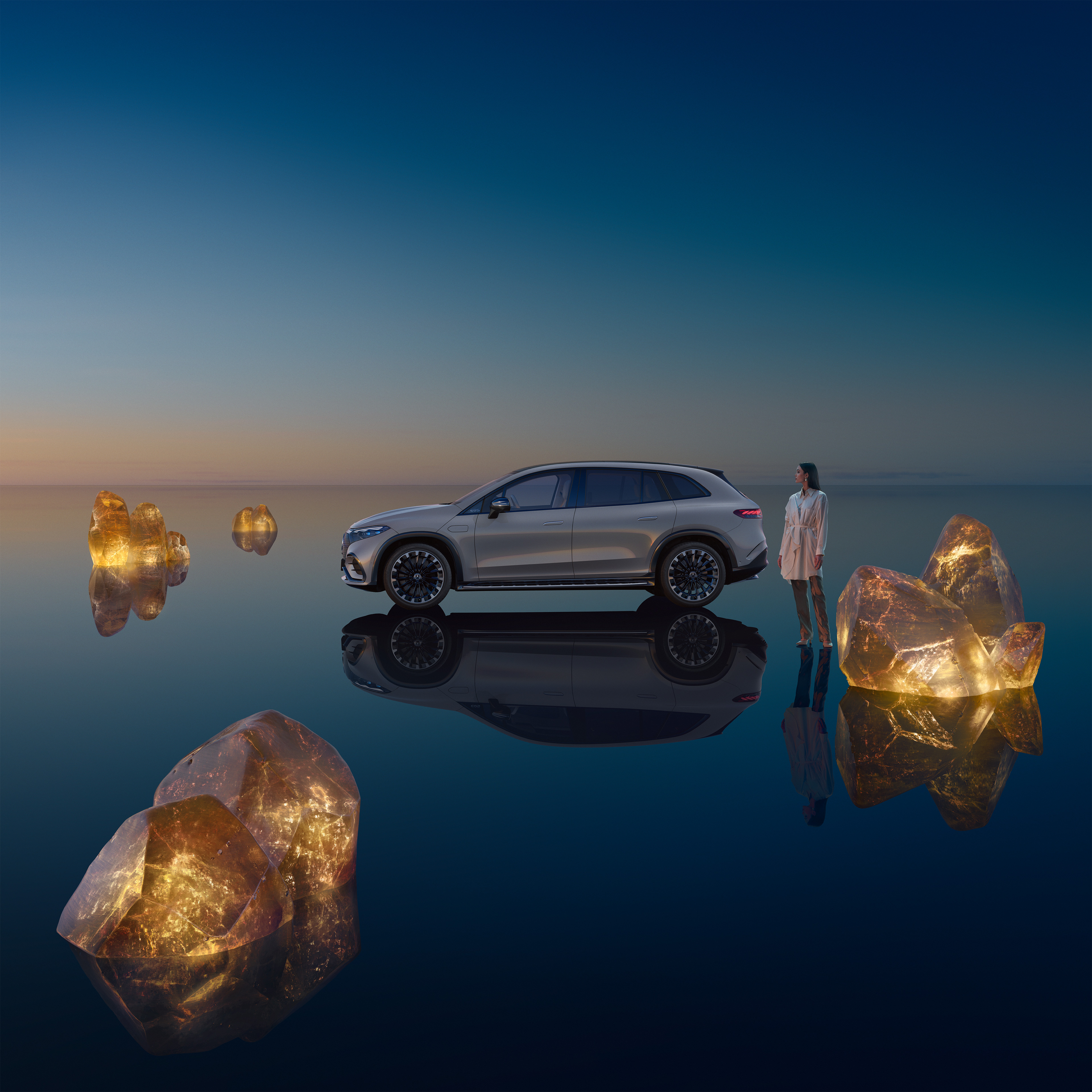 Leasing & Prices | EQS SUV | Mercedes-EQ Head-on view of the front of the EQS SUV.
