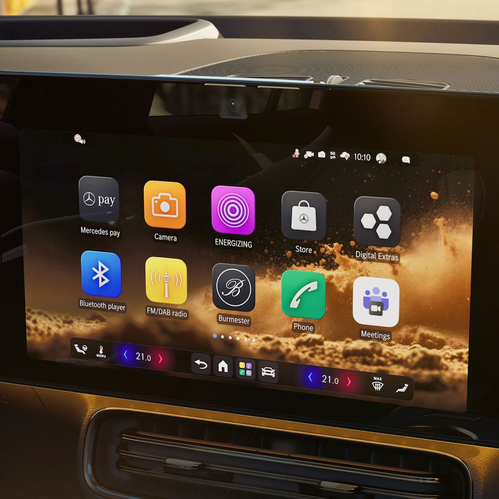 An inside view of the the all-new electric Mercedes-Benz GLA's navigation system.
