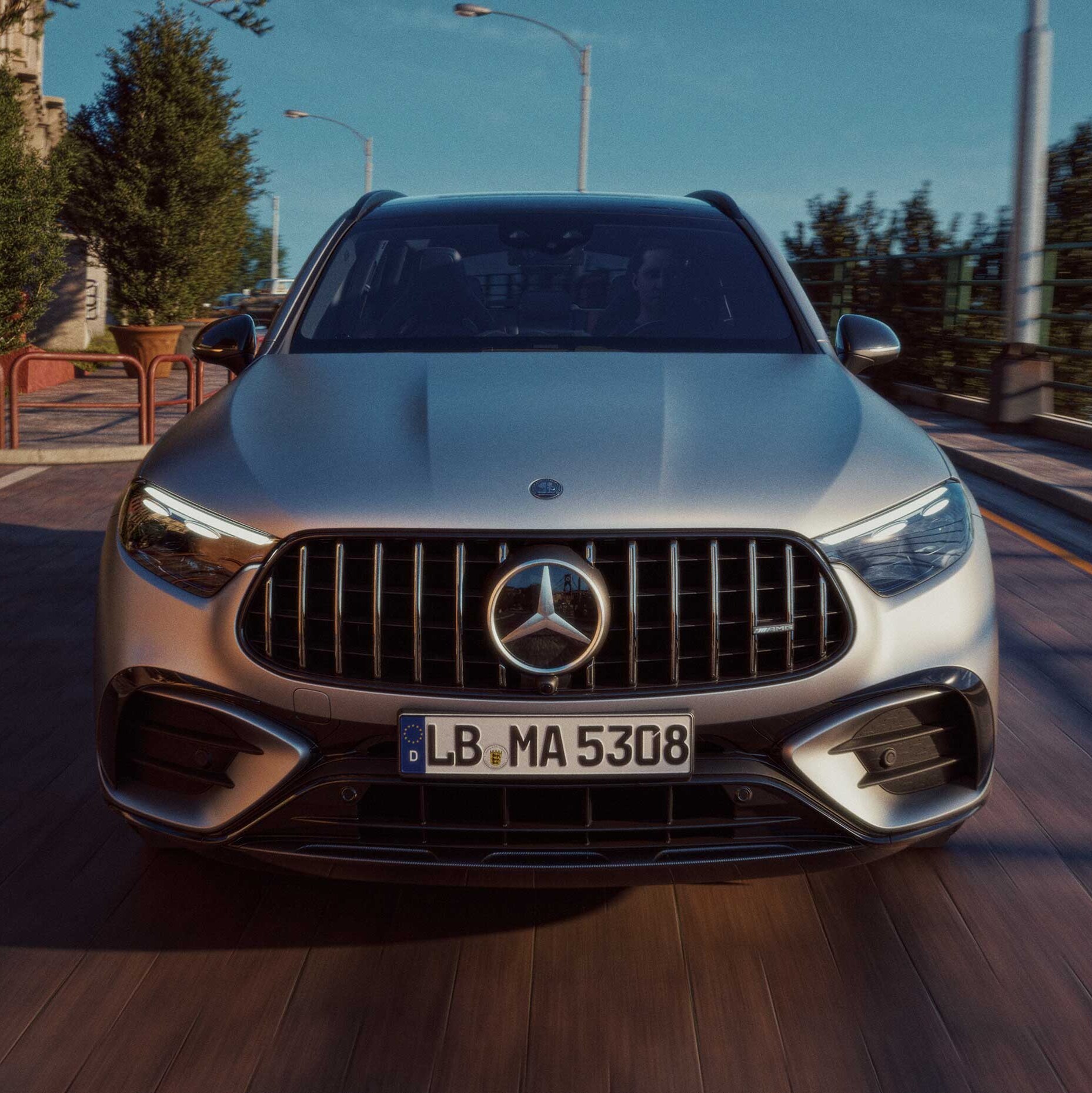 Silver Mercedes-AMG GLC 53 SUV.