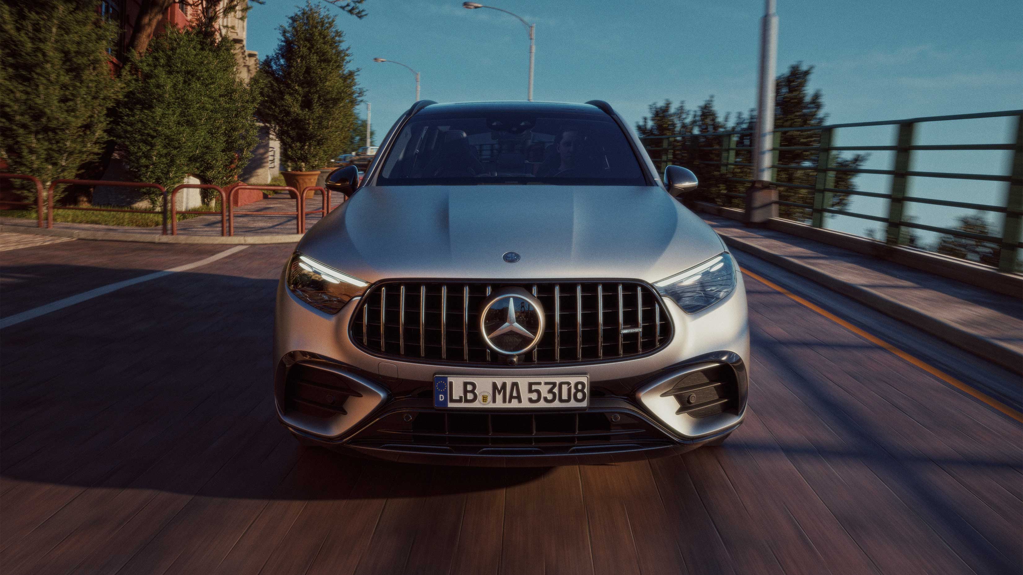 Silver Mercedes-AMG GLC 53 SUV.