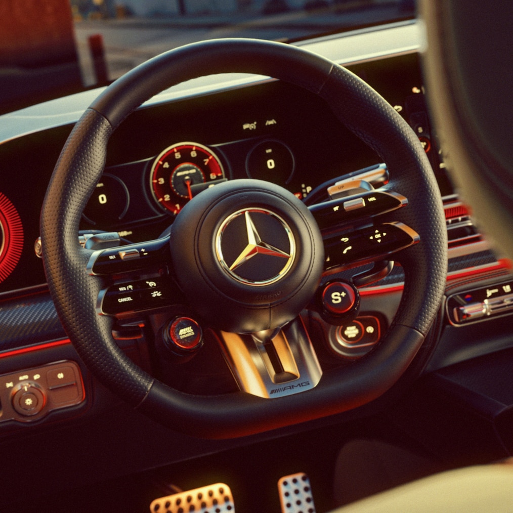 The steering wheel of the GLE 63 from Mercedes-AMG.