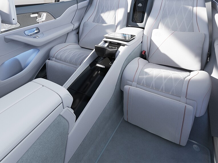 First-class rear passenger compartment in the Mercedes-Maybach GLS.