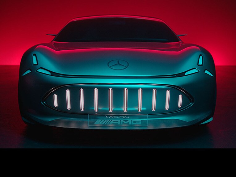 A detailed view of an Mercedes-AMG logo.