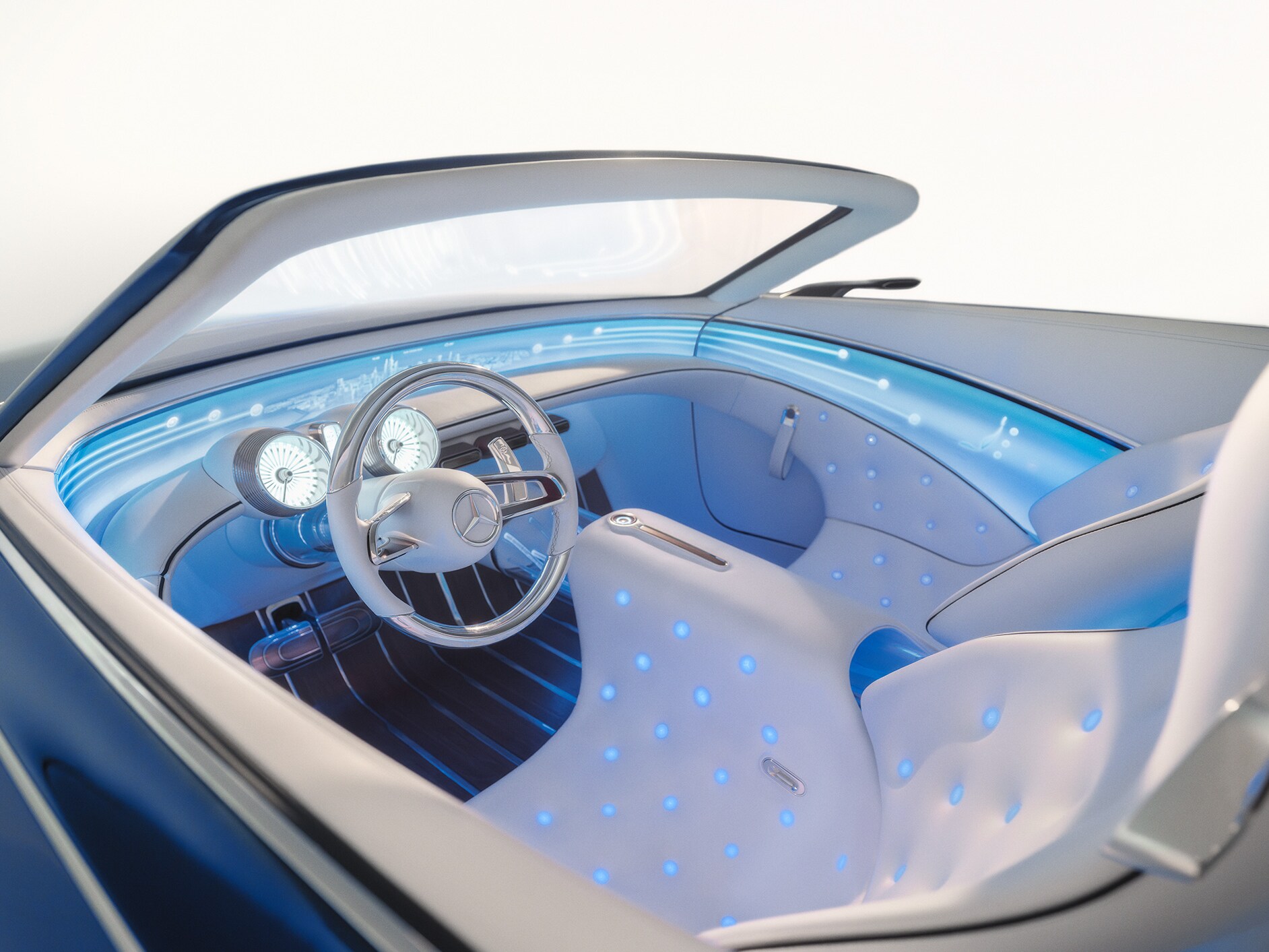 A vision of the interior of a Mercedes-Maybach in the future.