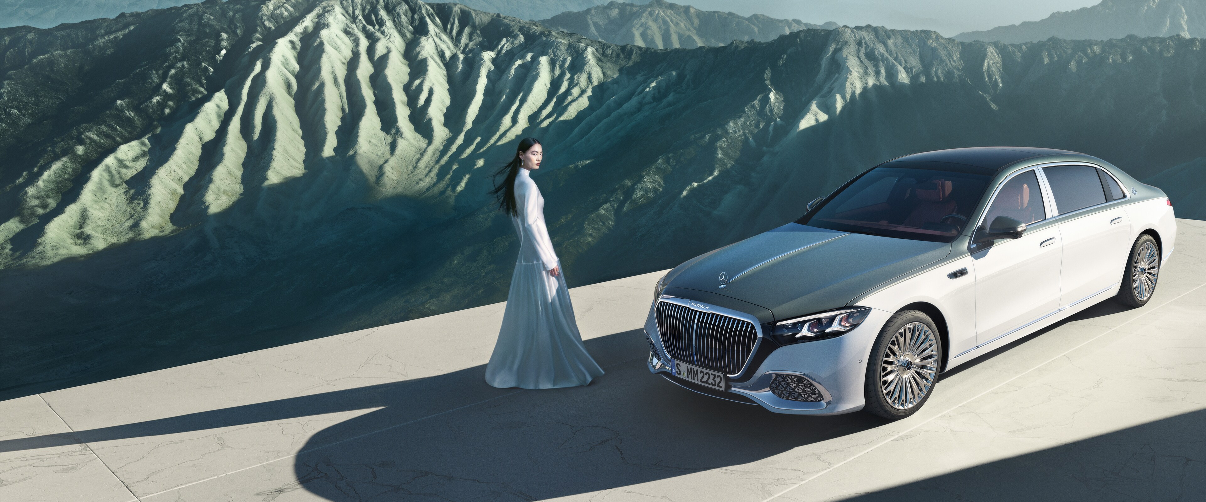 A Mercedes-Maybach with two-tone paintwork in different views.