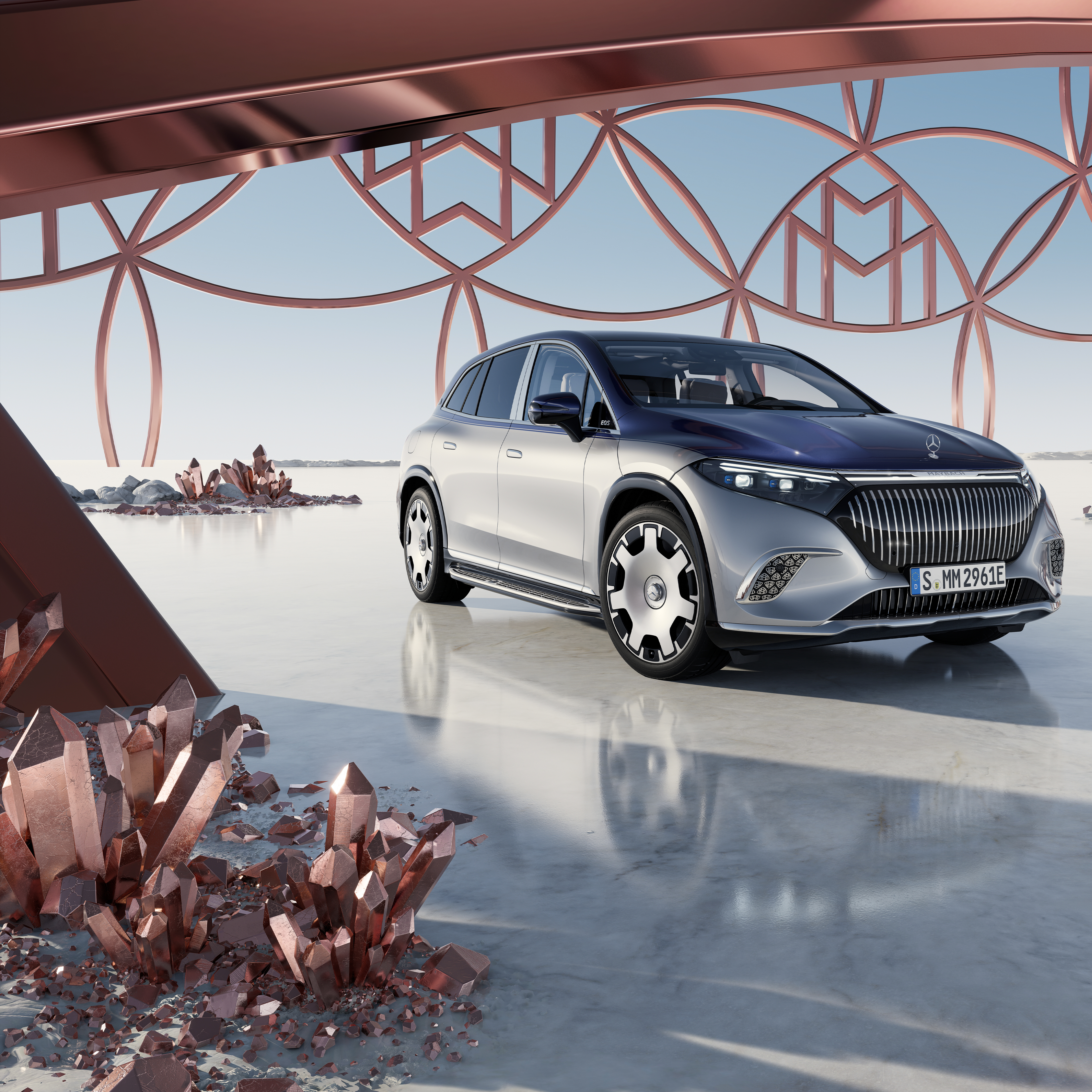 EQS SUV | Mercedes-Maybach The Mercedes-Maybach EQS SUV electric in a side front view.