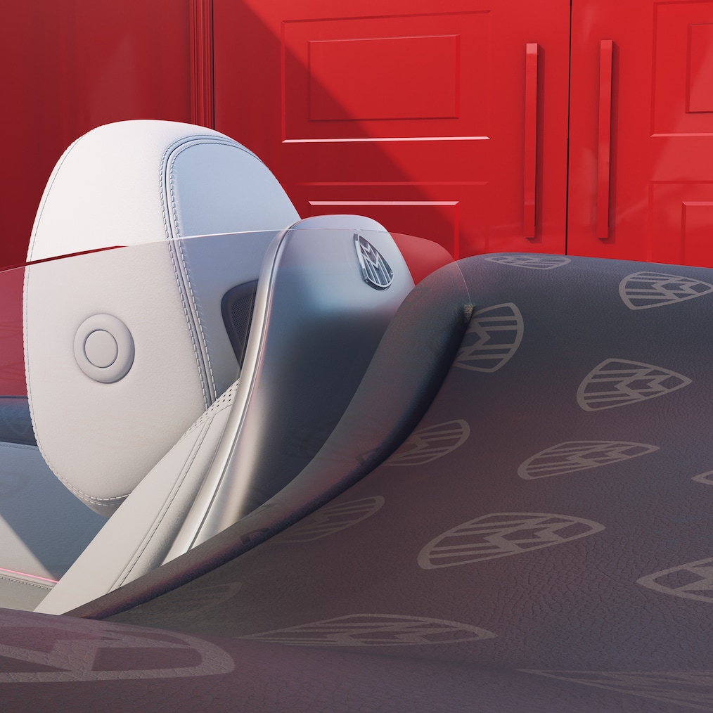 Side rear view of the headrest with exclusive backrest and MAYBACH signet.