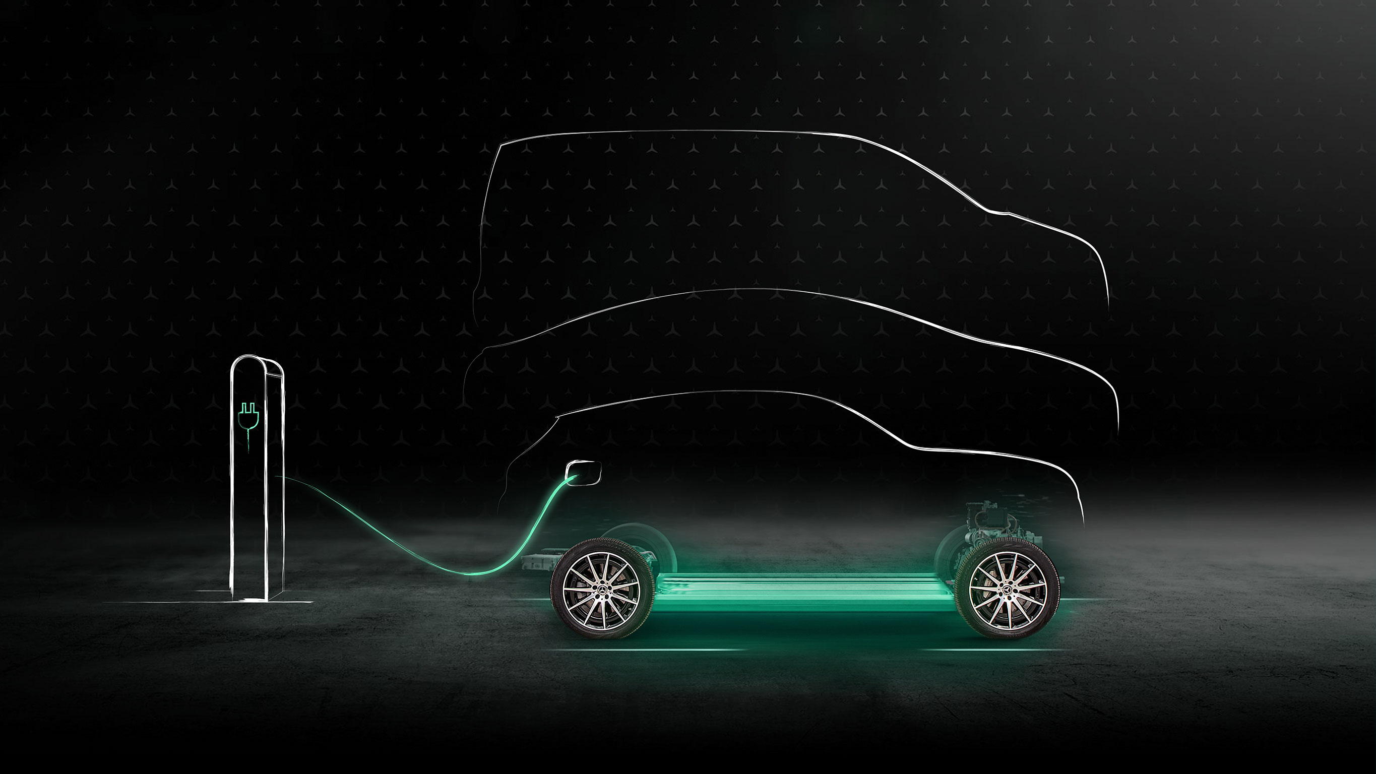 Green Charging | Charging & Services | Mercedes-EQ Glowing LED outline of Mercedes-Benz car charging