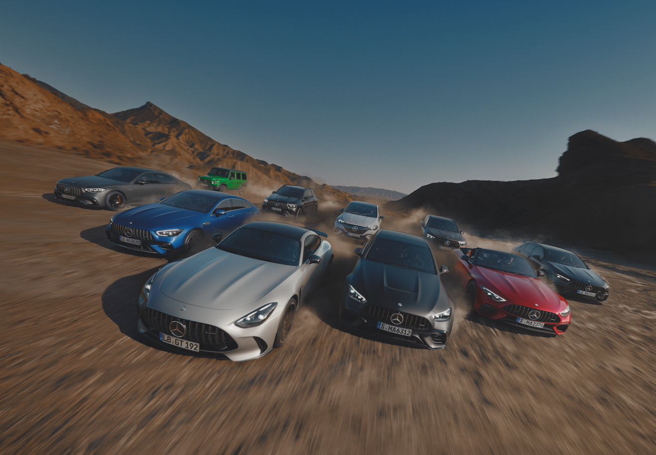 Mercedes-Benz AMG Performance for the race track - and for the road. Mercedes-Benz AMG model range in the desert