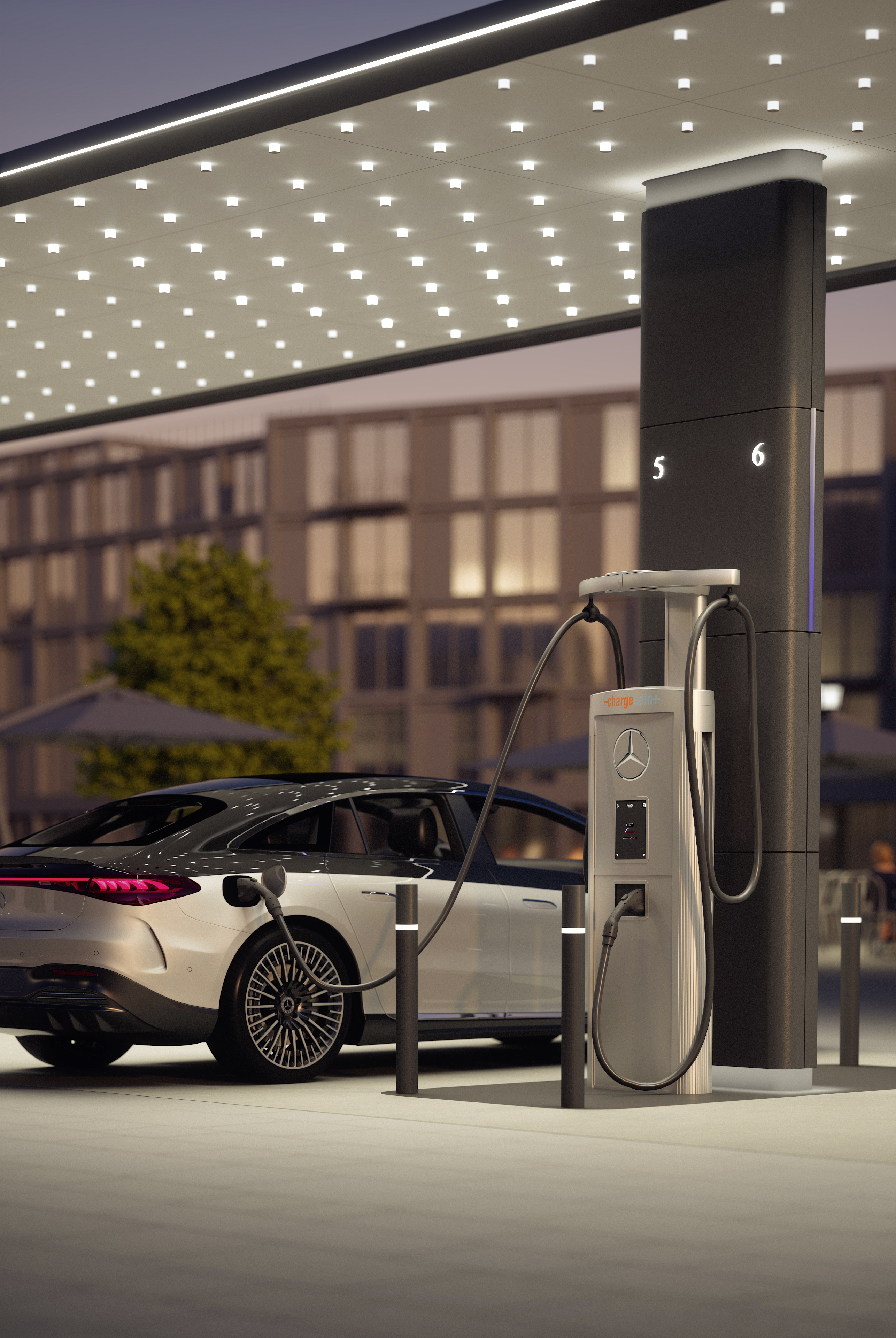 Mercedes-Benz Charging Hub Rear side view of charging Mercedes-Benz