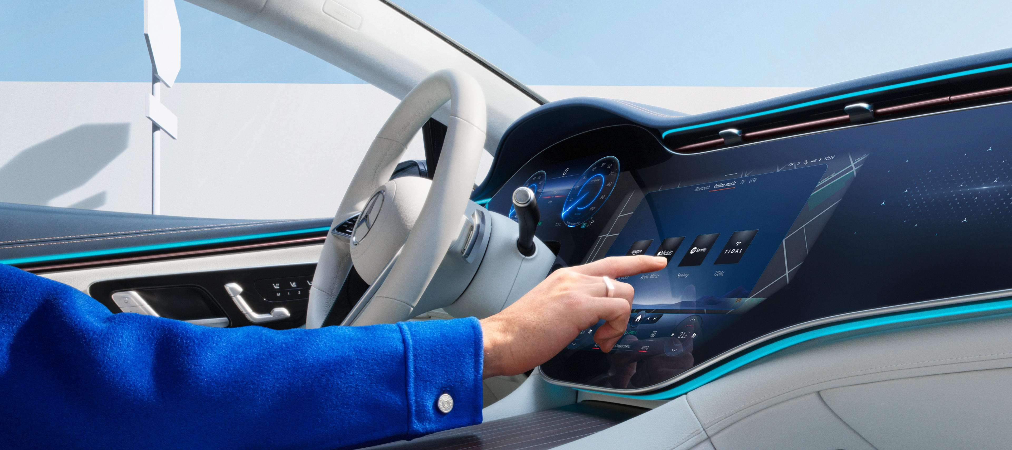 Digital Extras | Mercedes-Benz Digital Extras being selected on the screen of the MBUX multimedia system in a Mercedes-Benz.