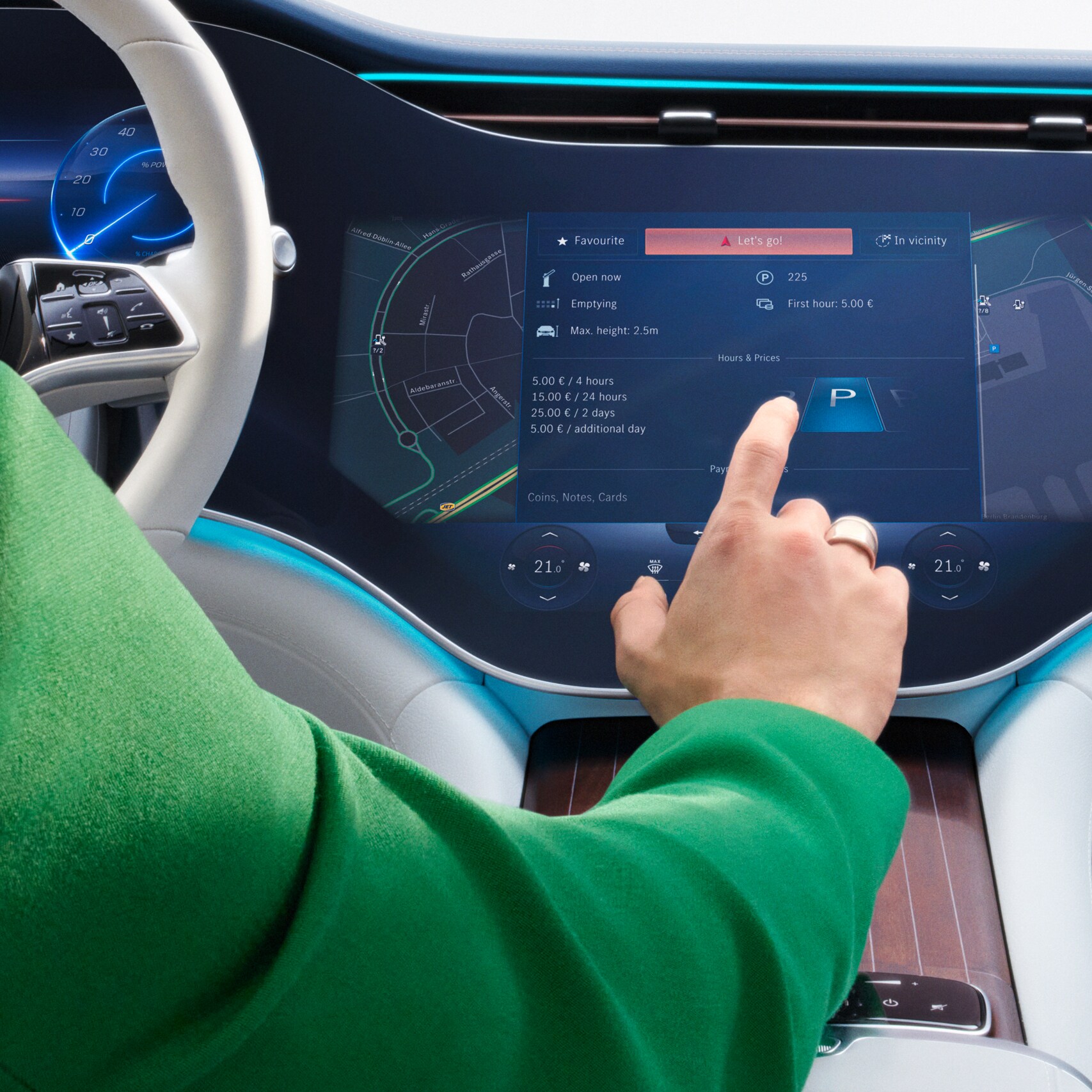 Digital Extras are selected on the screen of the MBUX multimedia system in a Mercedes-Benz