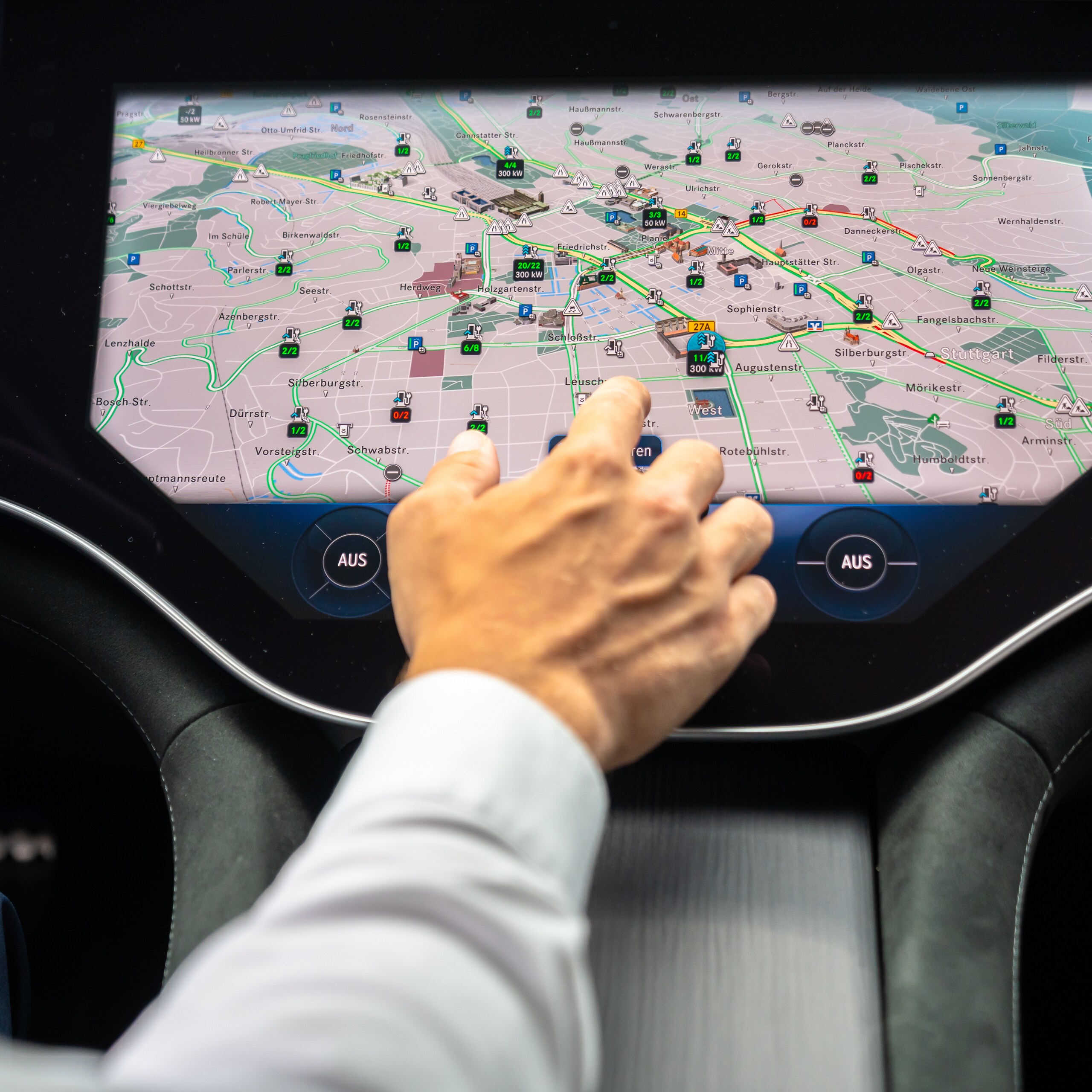 Mercedes-Benz interior with Me Charge map screen