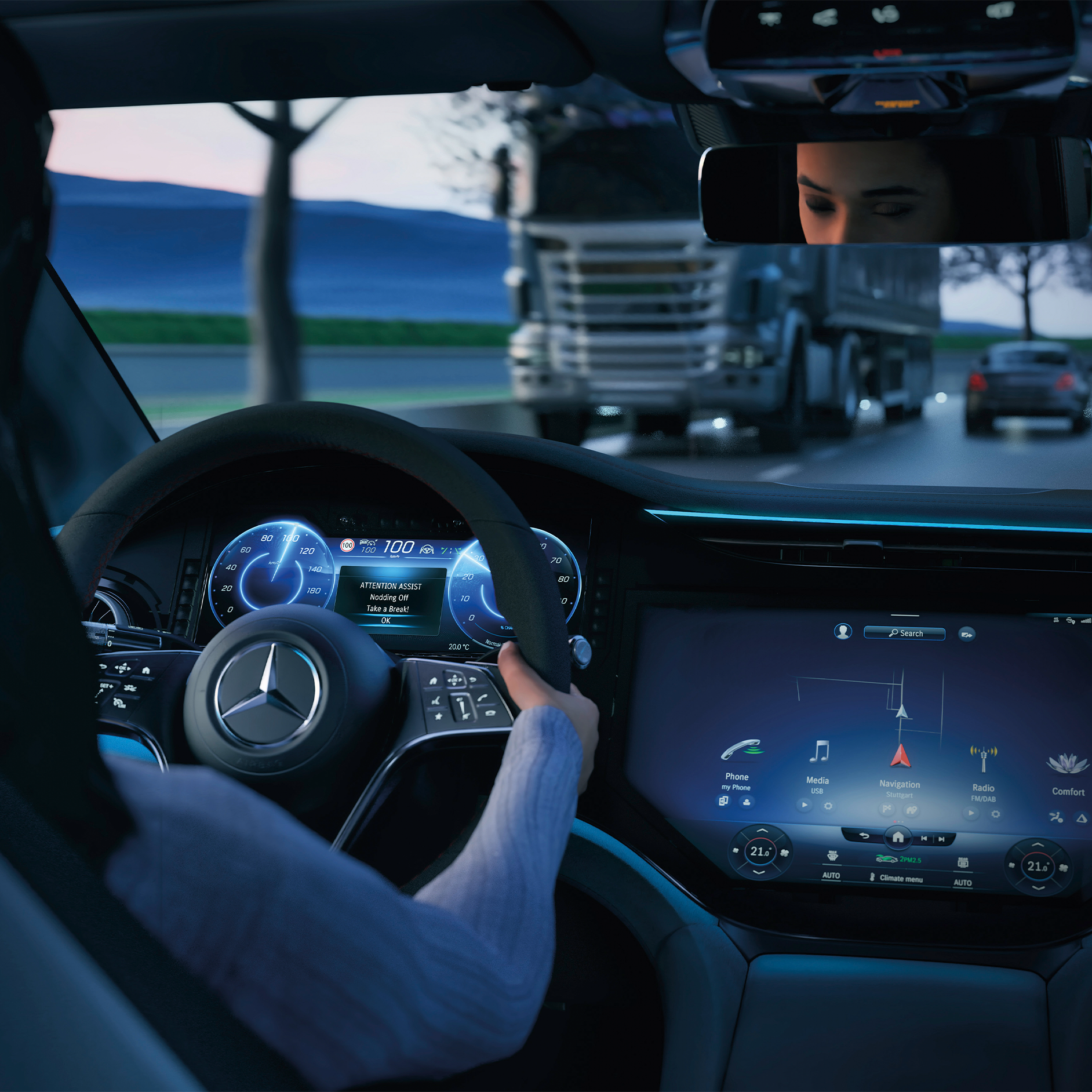MB.DRIVE | Safety | Mercedes-Benz Interior view of an Mercedes-Benz car cockpit.