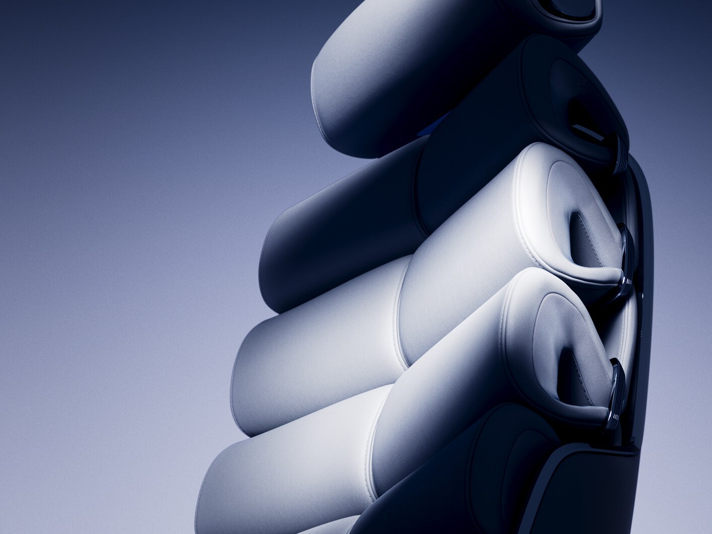 The two luxurious seats in the rear passenger compartment of the Vision V in a reclining position.