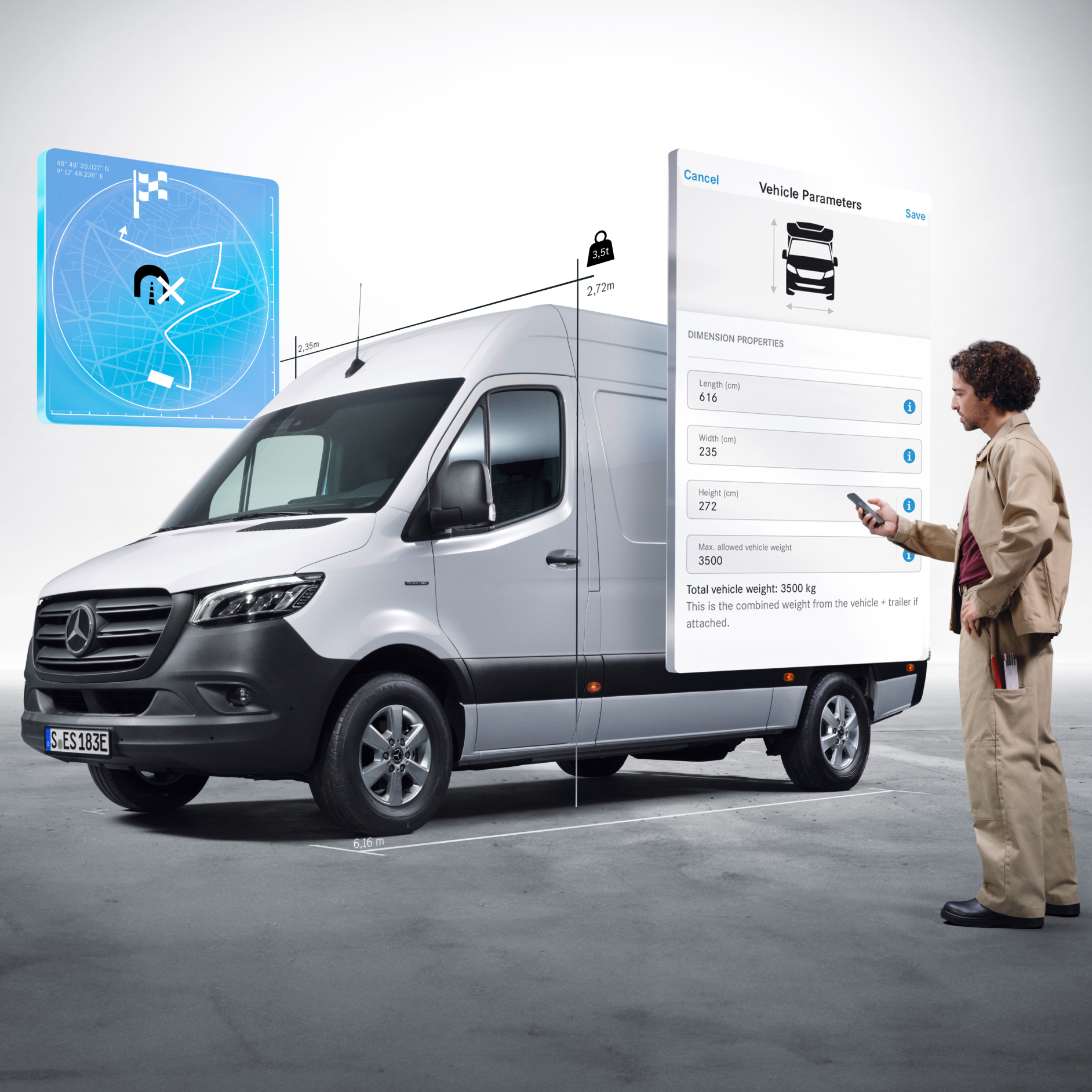 Navigation for Trailers and Oversized Vehicles | Digital Extras | Mercedes-Benz The Digital Extras for the Mercedes-Benz eSprinter Chassis Cab.