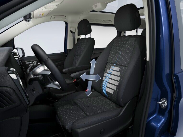 The 4-way lumbar support for driver and front passenger seat in the Mercedes-Benz Vito.