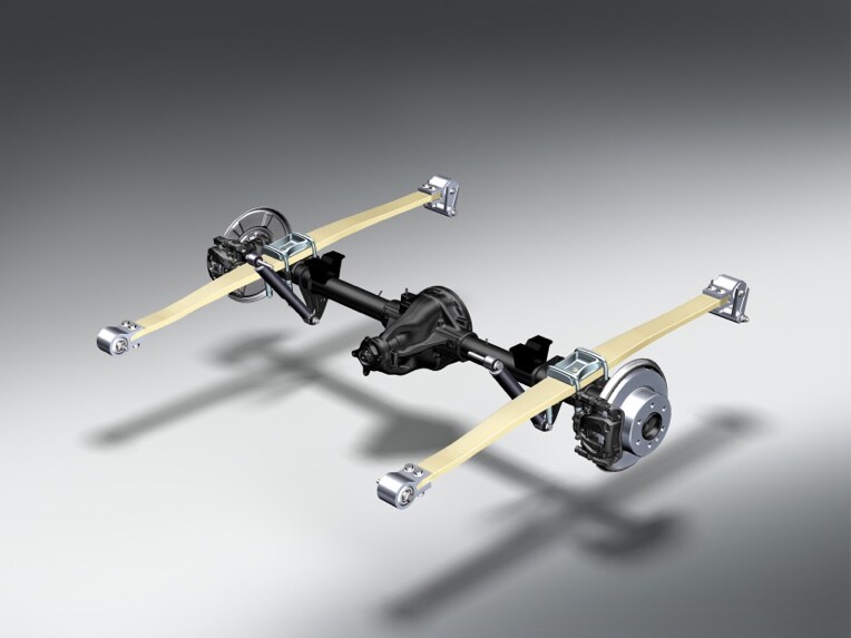 The rear-axle spring made of GFRP of the Mercedes-Benz Sprinter Chassis.