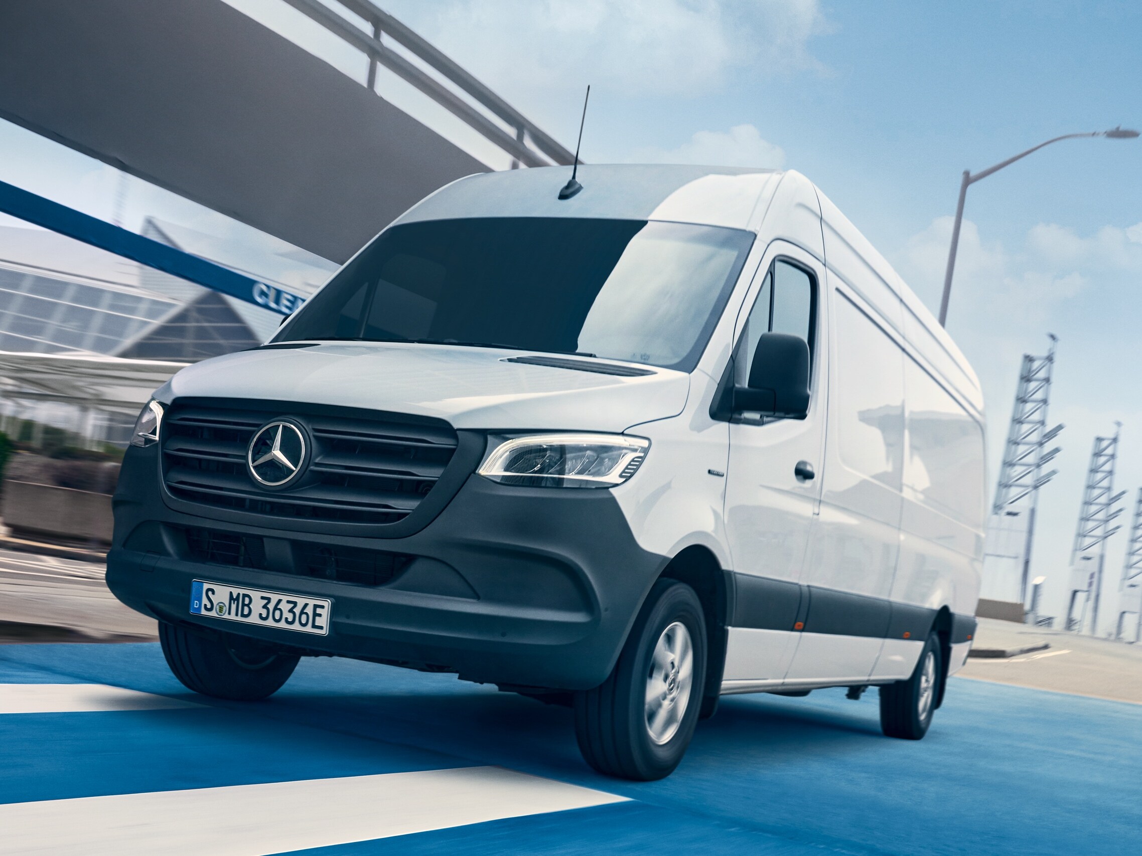 The Mercedes-Benz eSprinter Panel Van in the city.