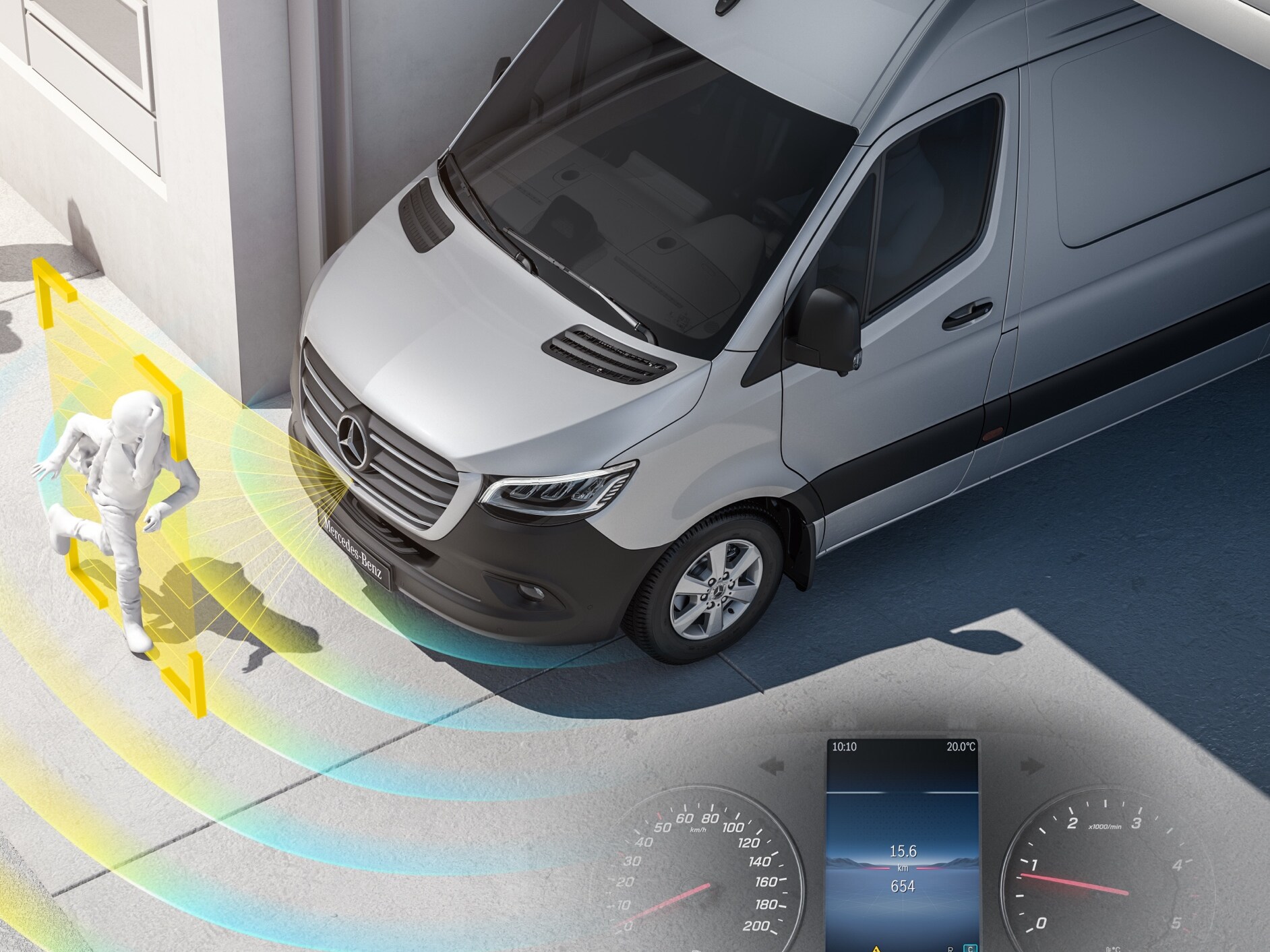 The Moving-off Information Assist System (MOIS) for the Mercedes-Benz Sprinter Panel Van.