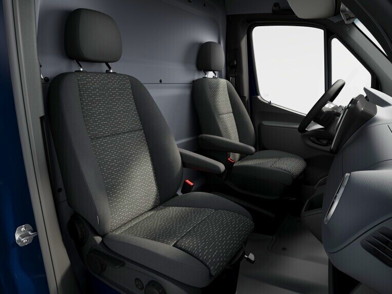 The comfort seats for the driver and front passenger in the Mercedes-Benz Sprinter Panel Van.