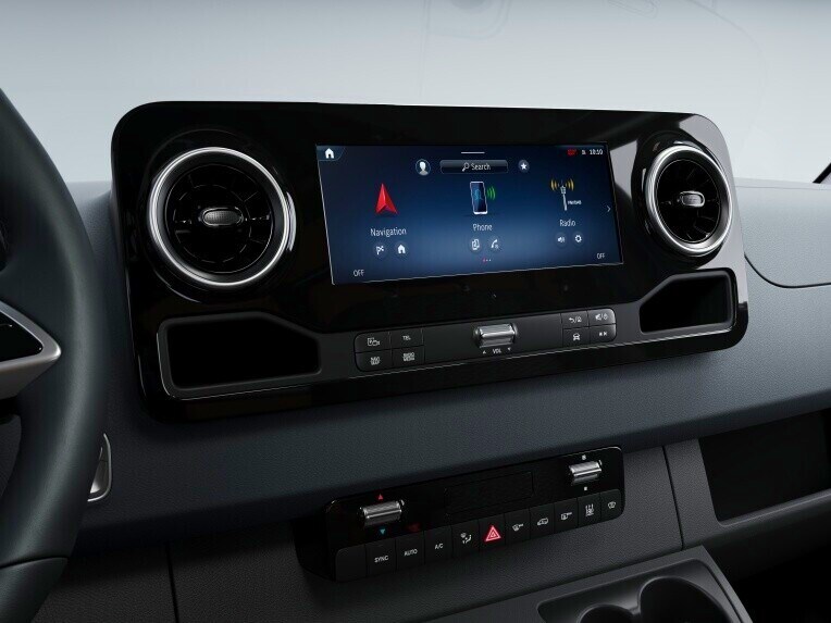 The MBUX multimedia system in the Mercedes-Benz Sprinter Panel Van.