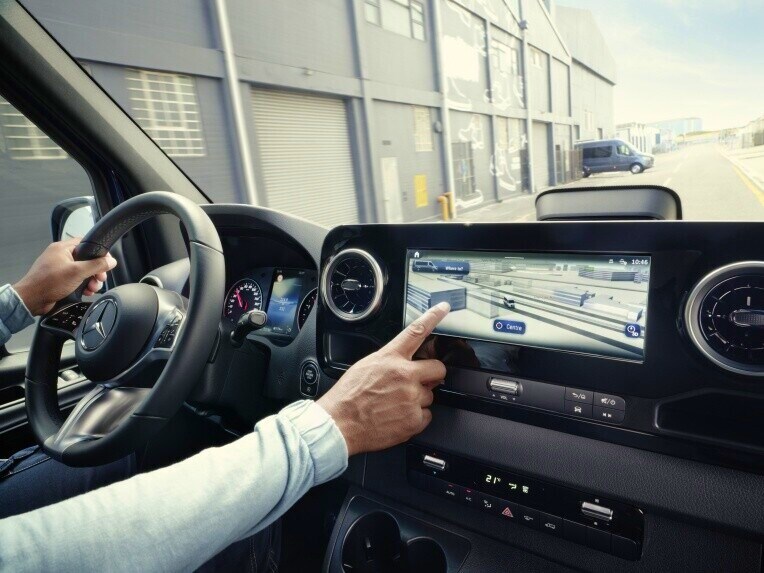 Navigation in the MBUX multimedia system of the Mercedes-Benz Sprinter Panel Van.