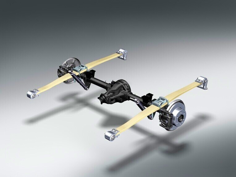 The rear axle spring made of GRP of the Mercedes-Benz Sprinter Panel Van.