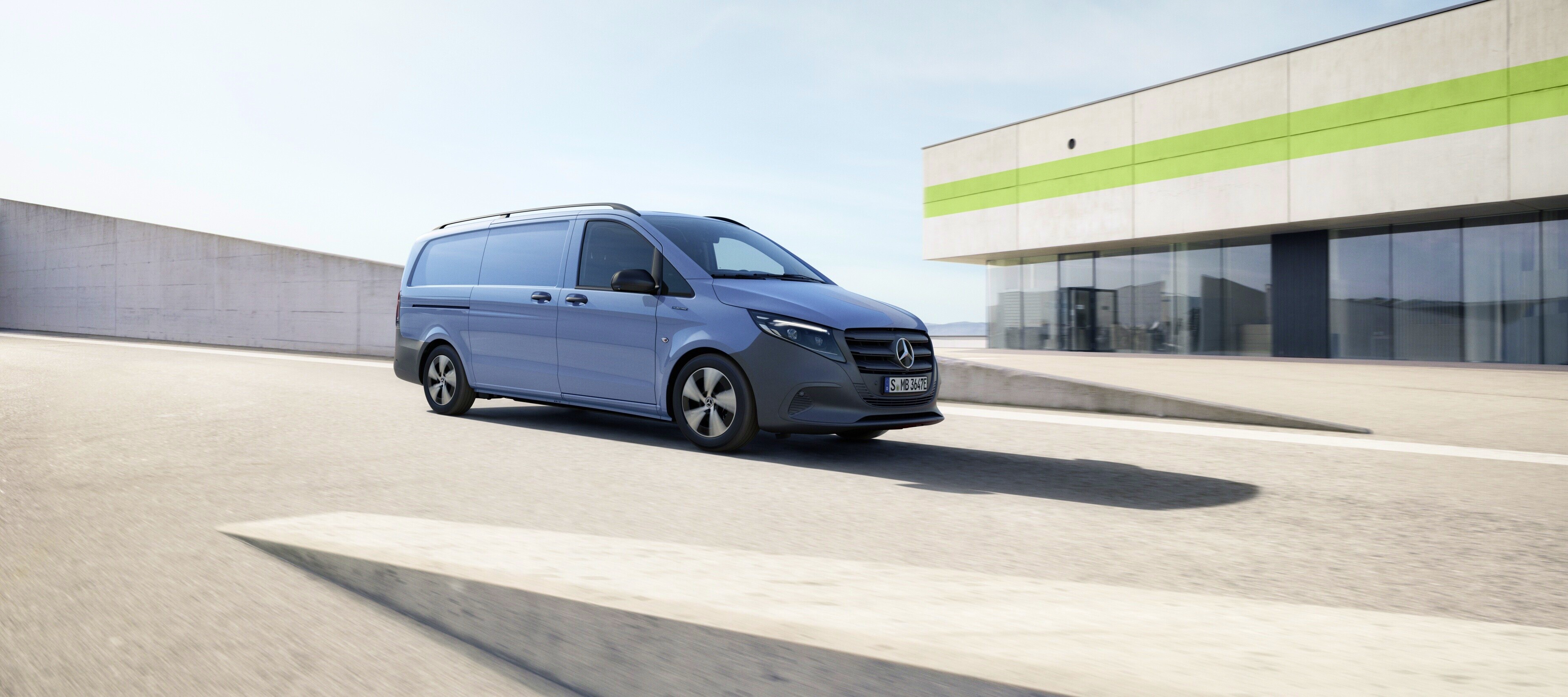 Vehicle comparison | eVito Panel Van | Mercedes-Benz The Mercedes-Benz eVito Panel Van on the top level of a multi-storey car park.