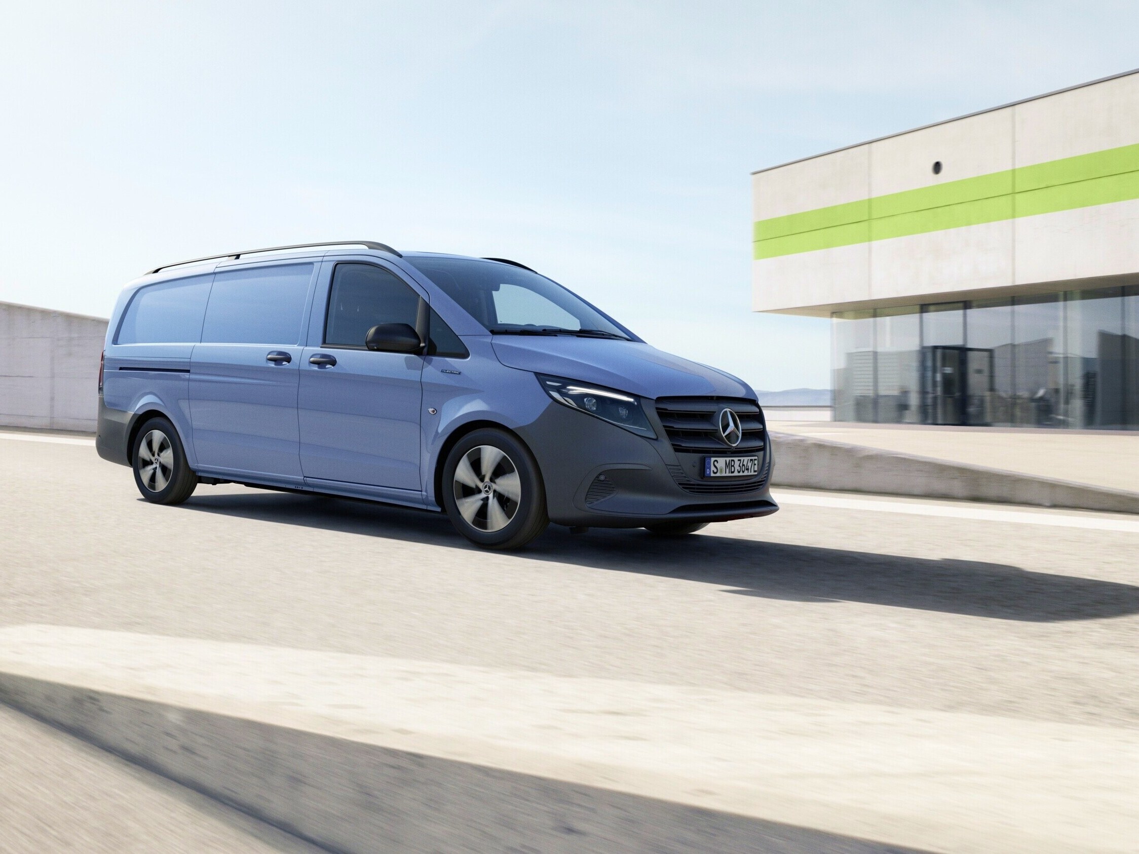 The Mercedes-Benz eVito Panel Van on the top level of a multi-storey car park.