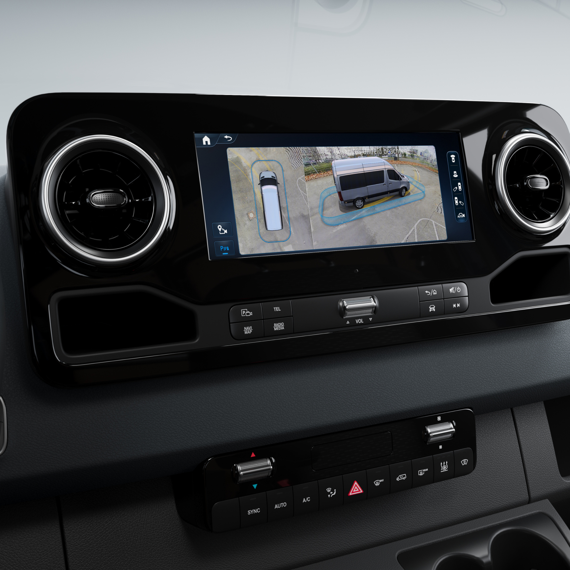 MBUX multimedia system | 3D Surround View | Mercedes-Benz The 3D Surround View in the MBUX multimedia system in a Mercedes-Benz van.